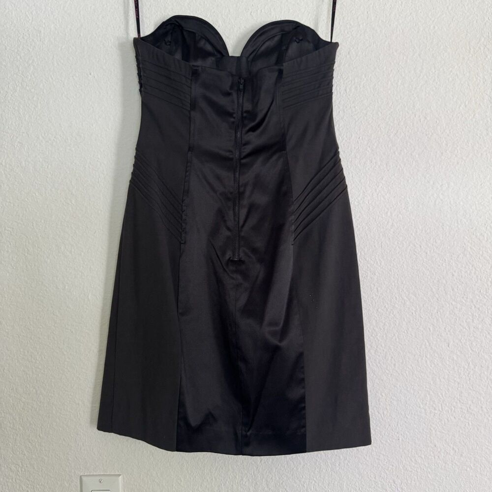 Vintage Betsey Johnson Corset Dress Black Satin Strapless Stretch Y2K Size 4 - Picture 4 of 15